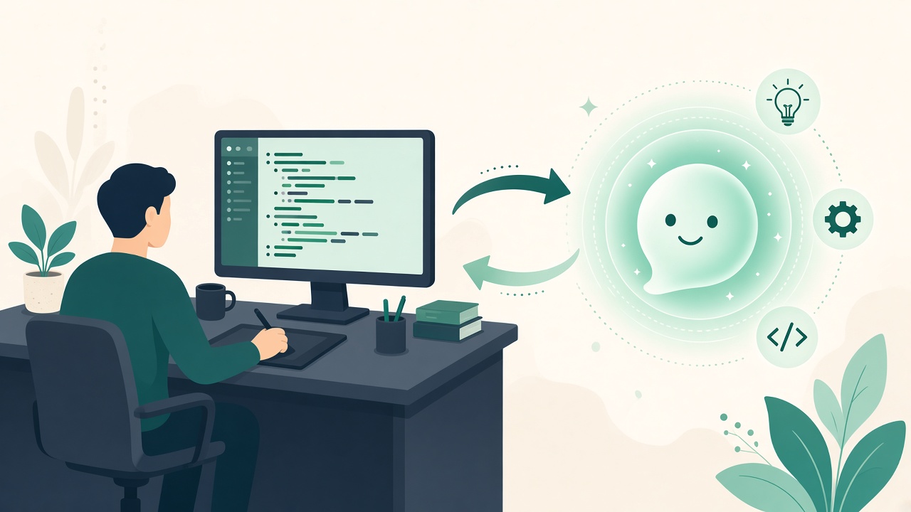 Web developer using AI to review HTML semantics and CSS layout