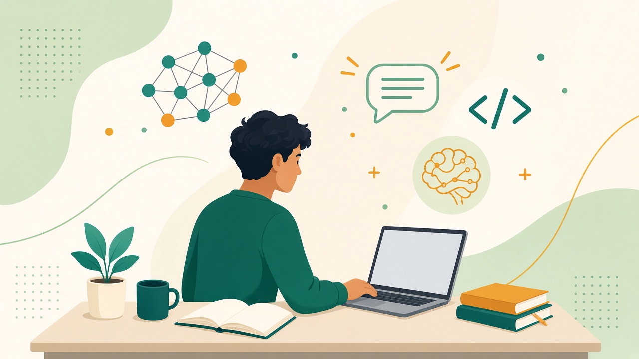 Student asking questions to an AI tutor beside a lesson on screen